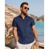imageJVER Mens Button Down Short Sleeve Shirts Summer Beach Vacation Untucked Casual Tops Wrinkle Resistant Linen ShirtNavy Blue