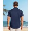 imageJVER Mens Button Down Short Sleeve Shirts Summer Beach Vacation Untucked Casual Tops Wrinkle Resistant Linen ShirtNavy Blue