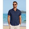 imageJVER Mens Button Down Short Sleeve Shirts Summer Beach Vacation Untucked Casual Tops Wrinkle Resistant Linen ShirtNavy Blue