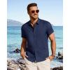 imageJVER Mens Button Down Short Sleeve Shirts Summer Beach Vacation Untucked Casual Tops Wrinkle Resistant Linen ShirtNavy Blue