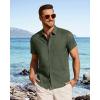 imageJVER Mens Button Down Short Sleeve Shirts Summer Beach Vacation Untucked Casual Tops Wrinkle Resistant Linen ShirtOlive Green