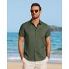 imageJVER Mens Button Down Short Sleeve Shirts Summer Beach Vacation Untucked Casual Tops Wrinkle Resistant Linen ShirtOlive Green