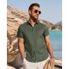 imageJVER Mens Button Down Short Sleeve Shirts Summer Beach Vacation Untucked Casual Tops Wrinkle Resistant Linen ShirtOlive Green