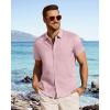 imageJVER Mens Button Down Short Sleeve Shirts Summer Beach Vacation Untucked Casual Tops Wrinkle Resistant Linen ShirtPink