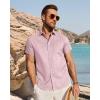 imageJVER Mens Button Down Short Sleeve Shirts Summer Beach Vacation Untucked Casual Tops Wrinkle Resistant Linen ShirtPink