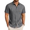 imageJVER Mens Button Down Short Sleeve Shirts Summer Beach Vacation Untucked Casual Tops Wrinkle Resistant Linen ShirtGrey