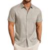 imageJVER Mens Button Down Short Sleeve Shirts Summer Beach Vacation Untucked Casual Tops Wrinkle Resistant Linen ShirtKhaki
