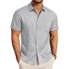 imageJVER Mens Button Down Short Sleeve Shirts Summer Beach Vacation Untucked Casual Tops Wrinkle Resistant Linen ShirtLight Grey