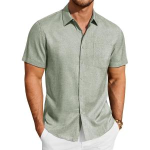 imageJVER Mens Button Down Short Sleeve Shirts Summer Beach Vacation Untucked Casual Tops Wrinkle Resistant Linen ShirtGreen