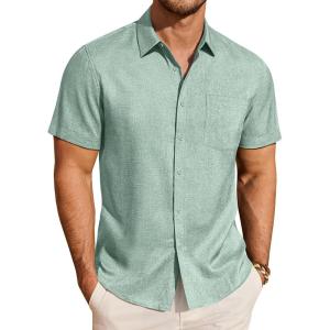 imageJVER Mens Button Down Short Sleeve Shirts Summer Beach Vacation Untucked Casual Tops Wrinkle Resistant Linen ShirtMint Green
